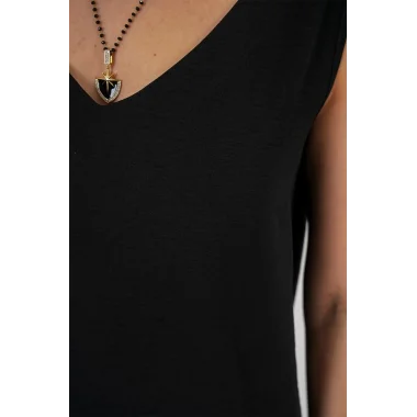 V Yaka Sıfır Kol Bluz 950 - Siyah