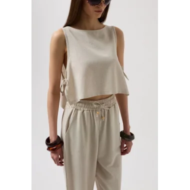 Yandan Bağlamalı Crop Bluz