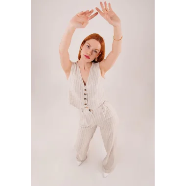 Yelek Ve Pantolon Mavi Şeritli İkili Takım