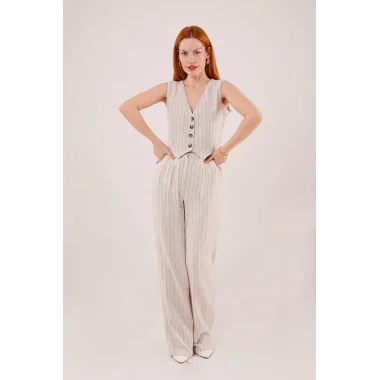 Yelek Ve Pantolon Mavi Şeritli İkili Takım