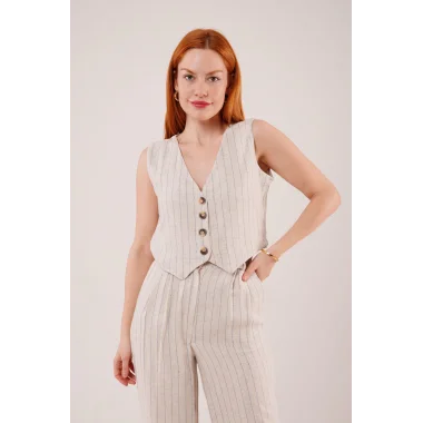 Yelek Ve Pantolon Mavi Şeritli İkili Takım