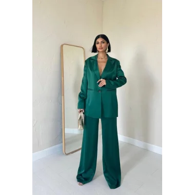 Zümrüt Saten Ceket Ve Pantolon Takım
