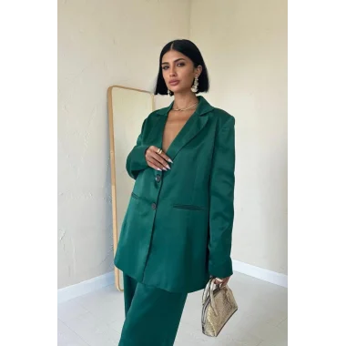 Zümrüt Saten Ceket Ve Pantolon Takım