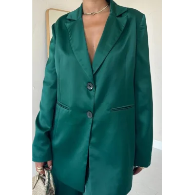 Zümrüt Saten Ceket Ve Pantolon Takım