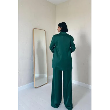 Zümrüt Saten Ceket Ve Pantolon Takım
