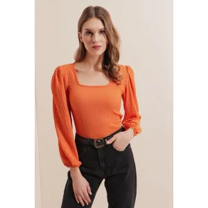 0442 Uzun Kollu Bluz - Turuncu