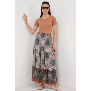 1898 Desenli Uzun Etek - Zümrüt Yeşili