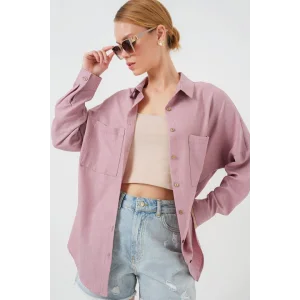 20126 Oversize Keten Gömlek - Gül Kurusu