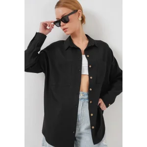 20126 Oversize Keten Gömlek - Siyah