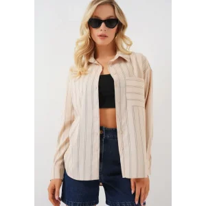 20143 Cepli Oversize Gömlek - Krem