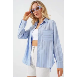 20143 Cepli Oversize Gömlek - Mavi