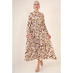 2144 Hakim Yaka Tesettür Elbise - Kahverengi