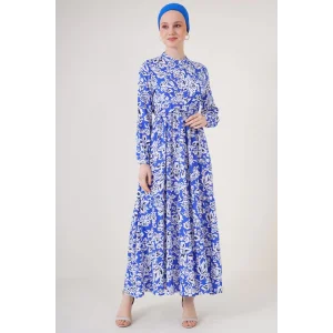 2144 Hakim Yaka Tesettür Elbise - Saks