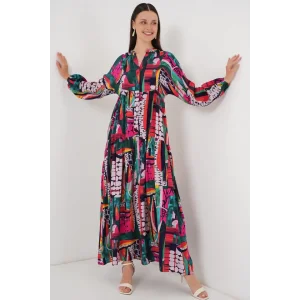 2423 Otantik Desenli Tesettür Elbise - ÇOK RENKLİ 2