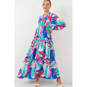 2423 Otantik Desenli Tesettür Elbise - D.Pembe