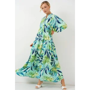 2423 Otantik Desenli Tesettür Elbise - E.Mint