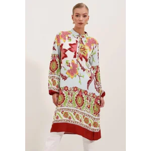 5903 Desenli Viskon Elbise - Bordo