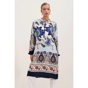 5903 Desenli Viskon Elbise - Lacivert