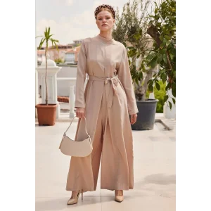 7028 Uzun Tulum Elbise - Bej