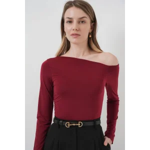 937 Kayık Yaka Sandy Bluz - Bordo