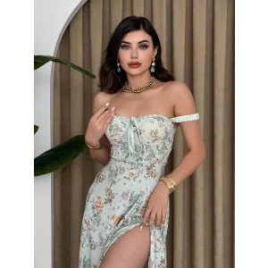 Anjelik Yırtmaç Detaylı Elbise