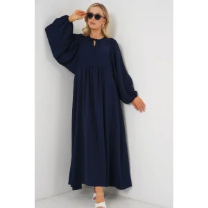 Balon Kol Uzun Tesettür Elbise 2464 - Lacivert