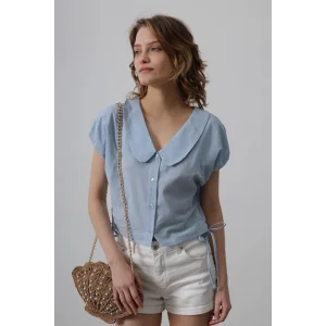 Bebe Yaka Yanları Bağlamalı Bluz - Bebe Mavisi