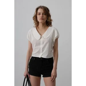 Bebe Yaka Yanları Bağlamalı Bluz - Beyaz