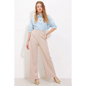 Bej Yüksek Bel Palazzo Pantolon 6646