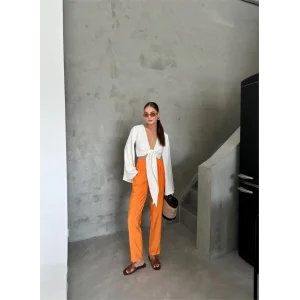 BEL LASTİK DETAYLI MODAL KUMAŞ PANTOLON - Orange