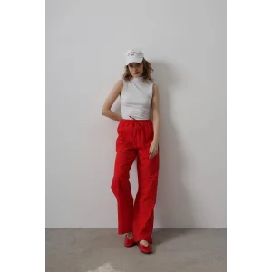 Beli Bağlamalı Brode Pantolon - Kırmızı