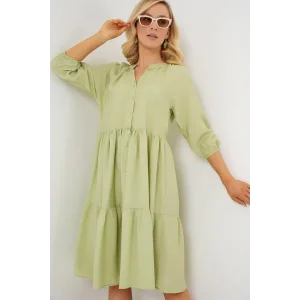 Düğmeli Kısa Kol Elbise 2559 - E.Yeşil