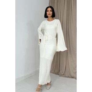 Ekru İspanyol Kol Piliseli Elbise