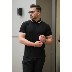 Erkek Düğme Yakalı Jakar Kumaş Kısa Kollu Tişört