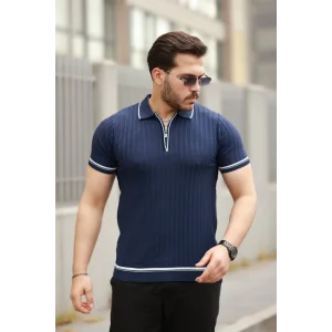 Erkek Fermuarlı Yakalı Kısa Kollu T-shirt