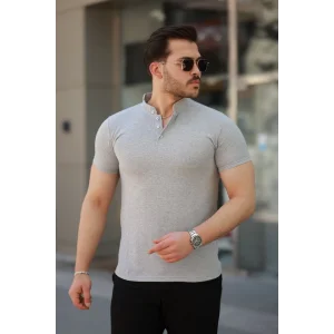 Erkek Hakim Yaka Dokuma Pamuklu Kumaş Kısa Kollu T-shirt