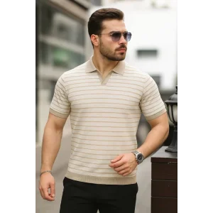 Erkek Kısa Kollu çizgi Desenli örme Kumaş Tshirt