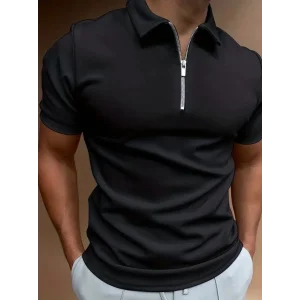 Erkek Kısa Kollu Yakalı önden Fermuarlı Viskon Iki Iplik Bluz