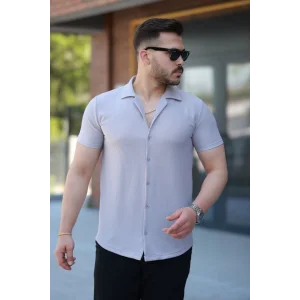 Erkek Ottoman Kumaş Apaj Yaka Kısa Kollu Gömlek