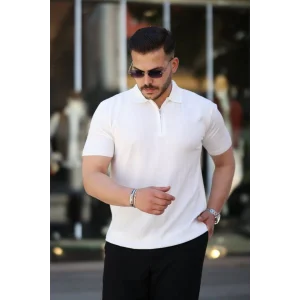 Erkek Yakası Fermuarlı Kısa Kollu T-shirt