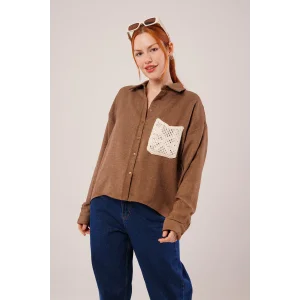 Etnik Cep Detaylı Kahverengi Gömlek
