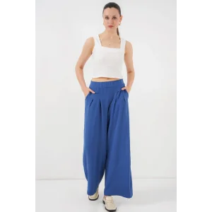 Geniş Paça Pileli Pantolon 6718 - İndigo