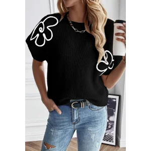 Kadın çiçek Detaylı Triko Bluz