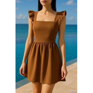 Kadın Dalgıç Krep Kumaş Omuz Fırfır Ve Sırtında Fiyonk Detaylı Mini Boy Elbise