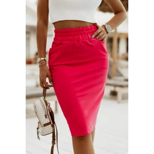 Kadın Iki Iplik Kumaş Beli Lastikli Arkası Yırtmaçlı Mıdı Boy Etek