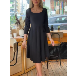 Kadın Kare Yaka Fakir Kol Fırsat ürün Midi Boy Elbise