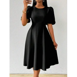 Kadın Kısa Balon Kollu Bisiklet Yaka Kiloş Janjan Krep Elbise