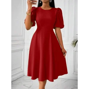 Kadın Kısa Balon Kollu Bisiklet Yaka Kiloş Janjan Krep Elbise