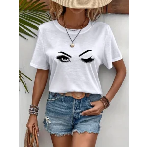 Kadın Kısa Kollu Bisiklet Yaka Göz Baskılı Süprem T-shirt