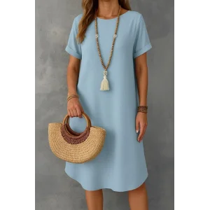 Kadın Kısa Kollu Kayık Yaka Bürümcük Elbise